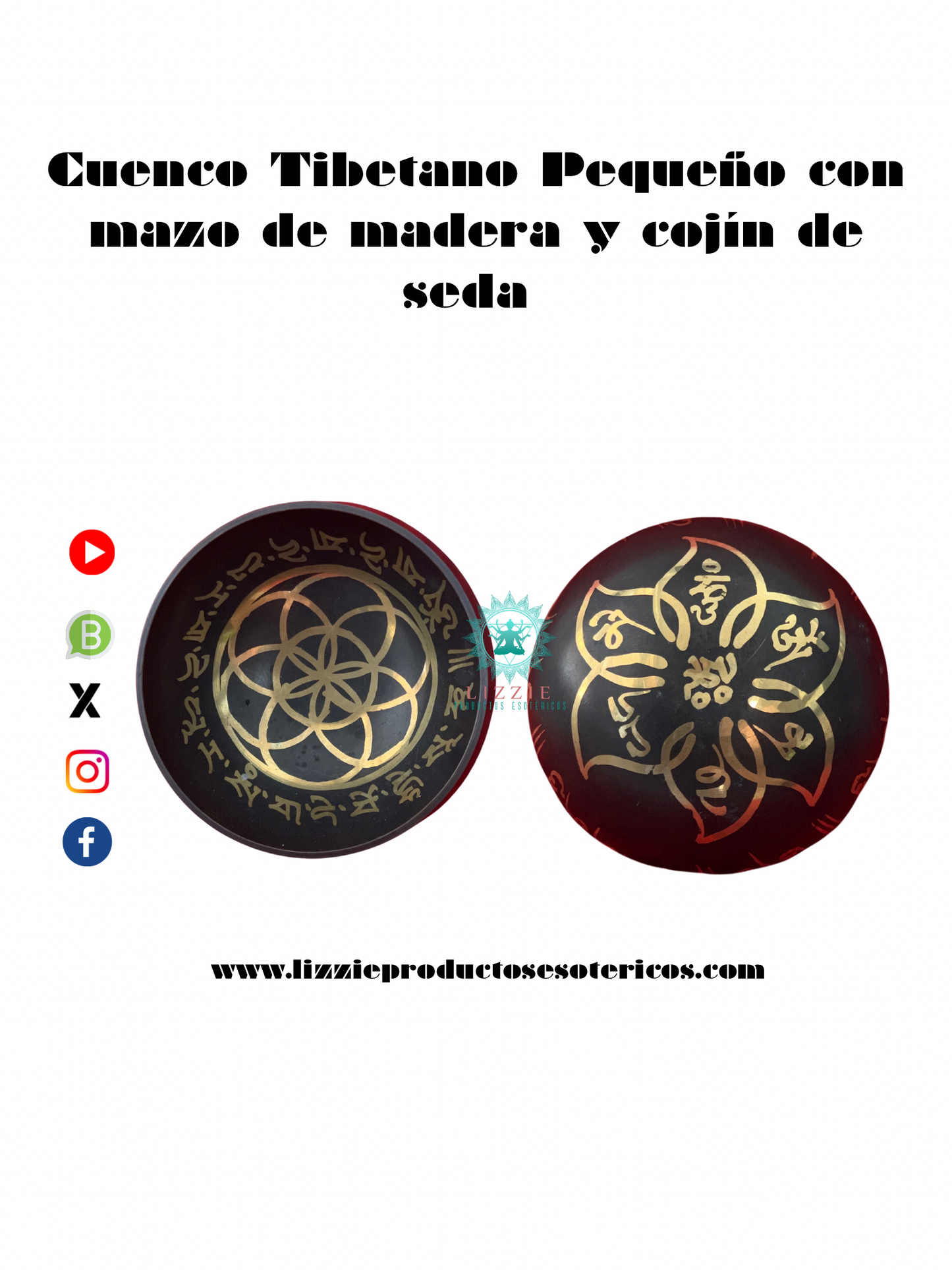 Cuenco Tibetano pequeño con mazo de madera y cojín de seda