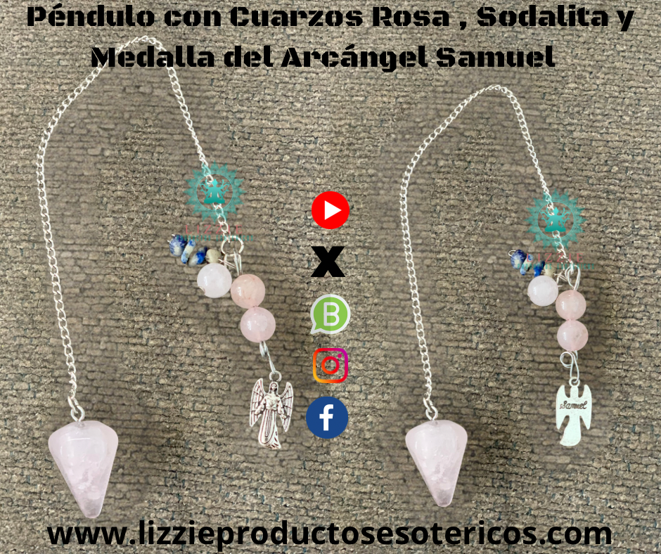 Pendulo con Cuarzo Rosa, Sodalita y Medalla del Arcángel Samuel o Chamuel