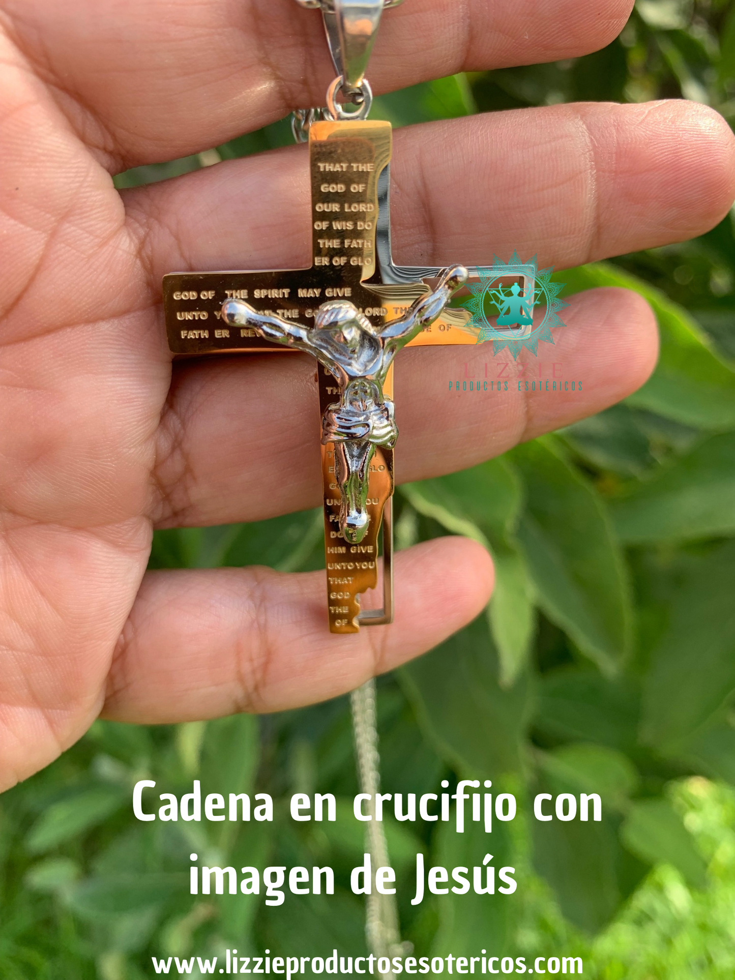 Cadena en acero inoxidable en dos tonos con Crucifijo