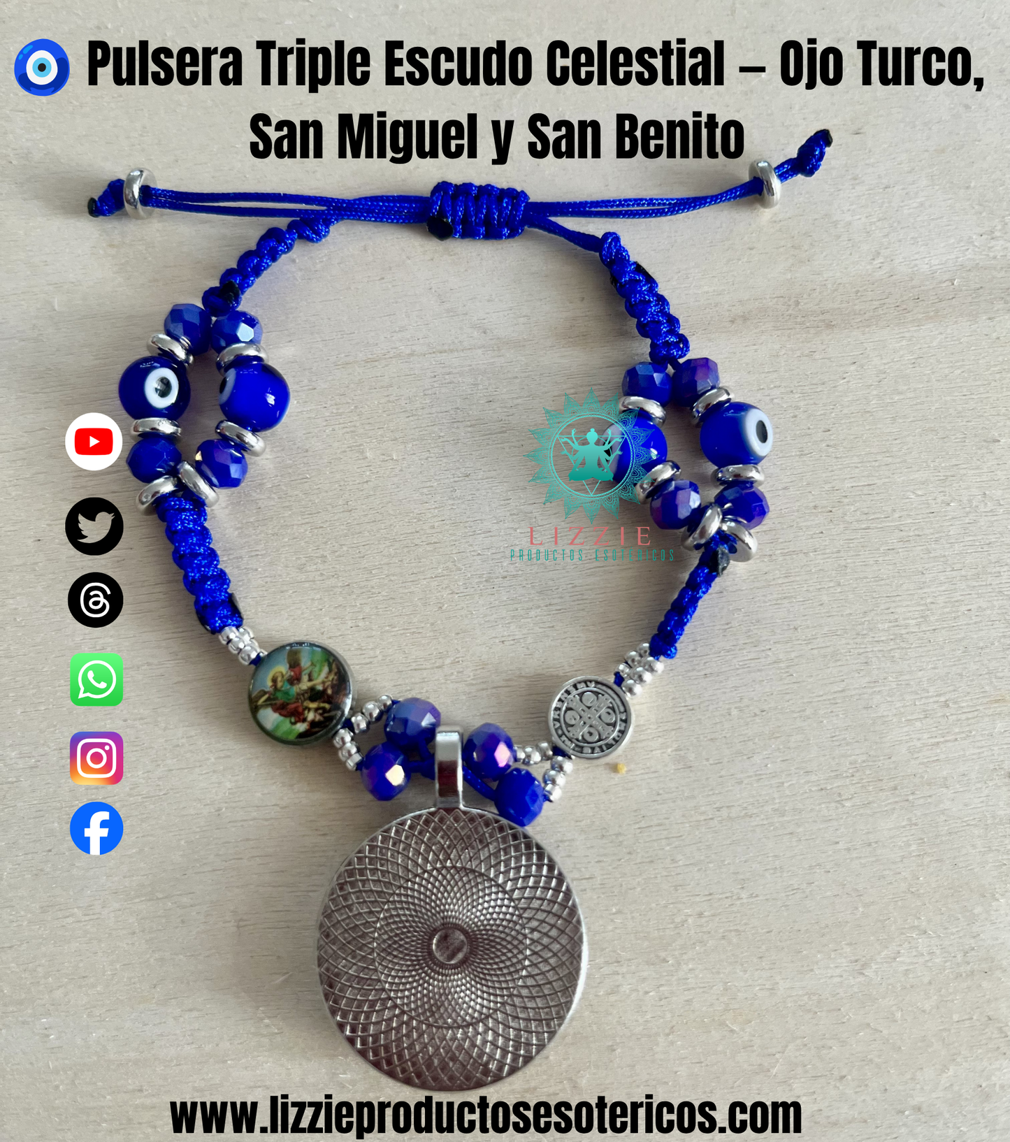 Pulsera Triple Escudo Celestial — Ojo Turco, San Miguel y San Benito