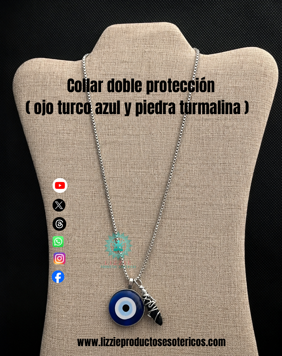Collar doble protección ( ojo turco y piedra turmalina )