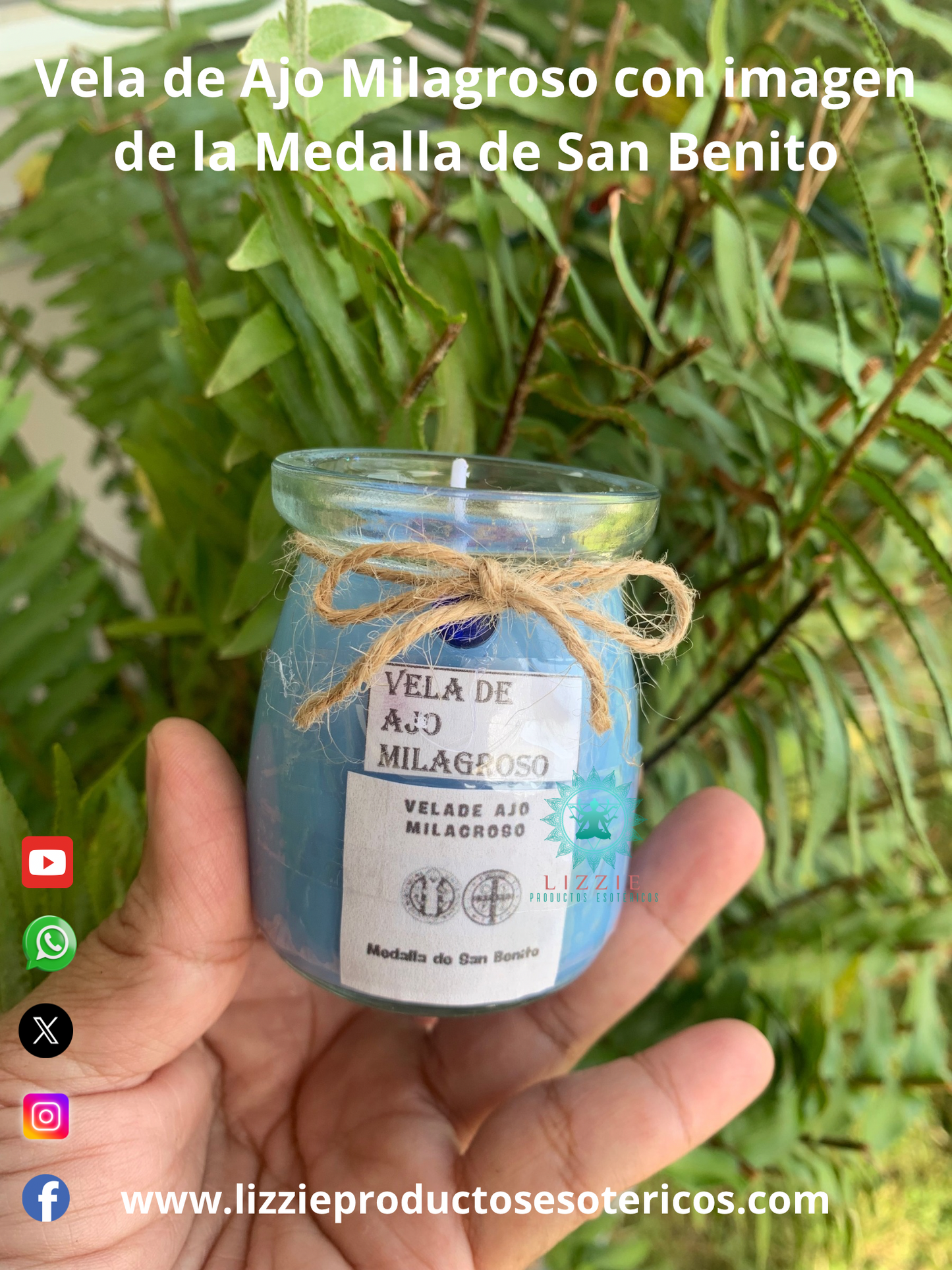 Vela de Ajo Milagroso con imagen de la Medalla de San Benito