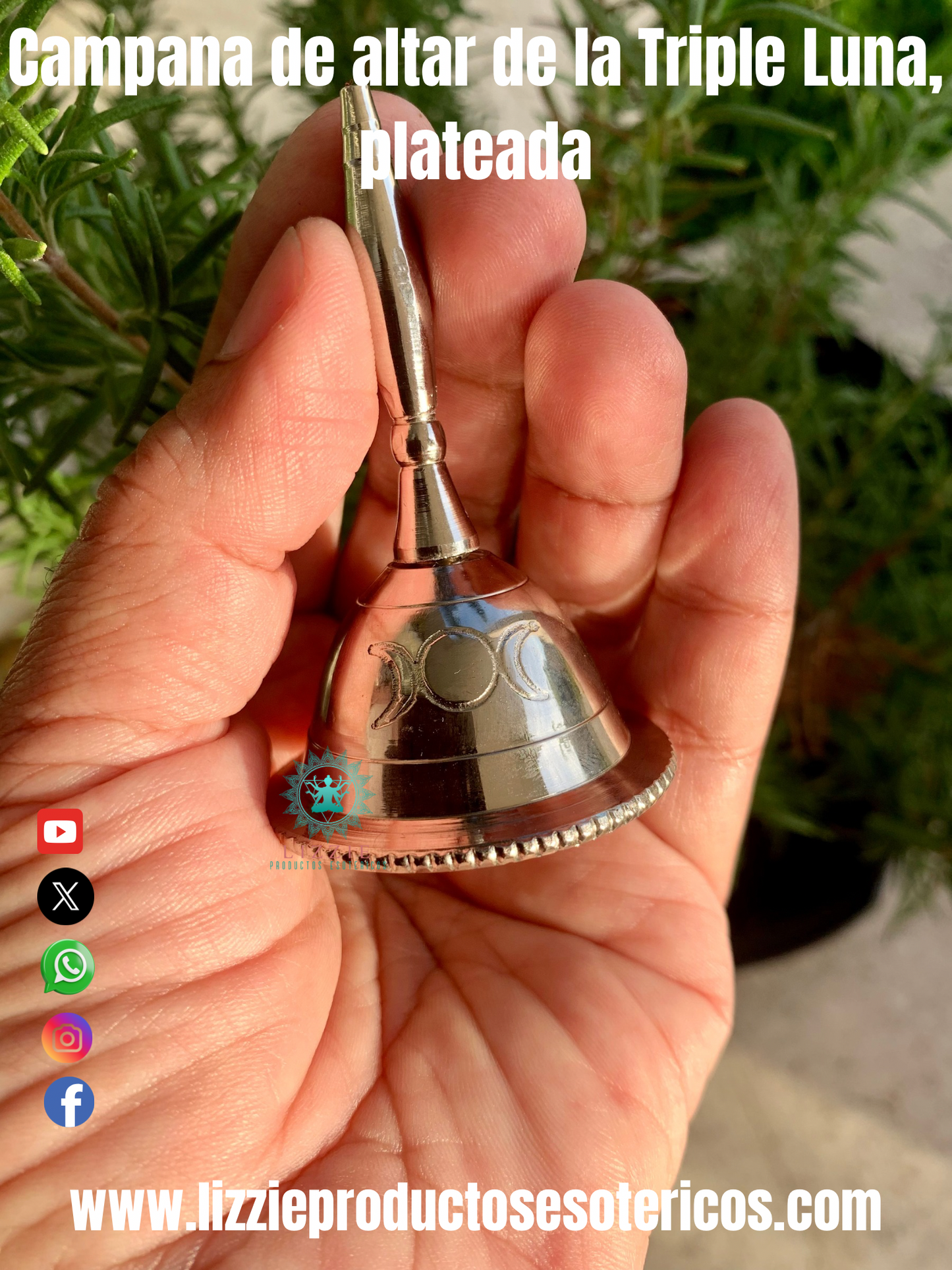 CAMPANA DE ALTAR DE TRIPLE LUNA - PLATEADA
