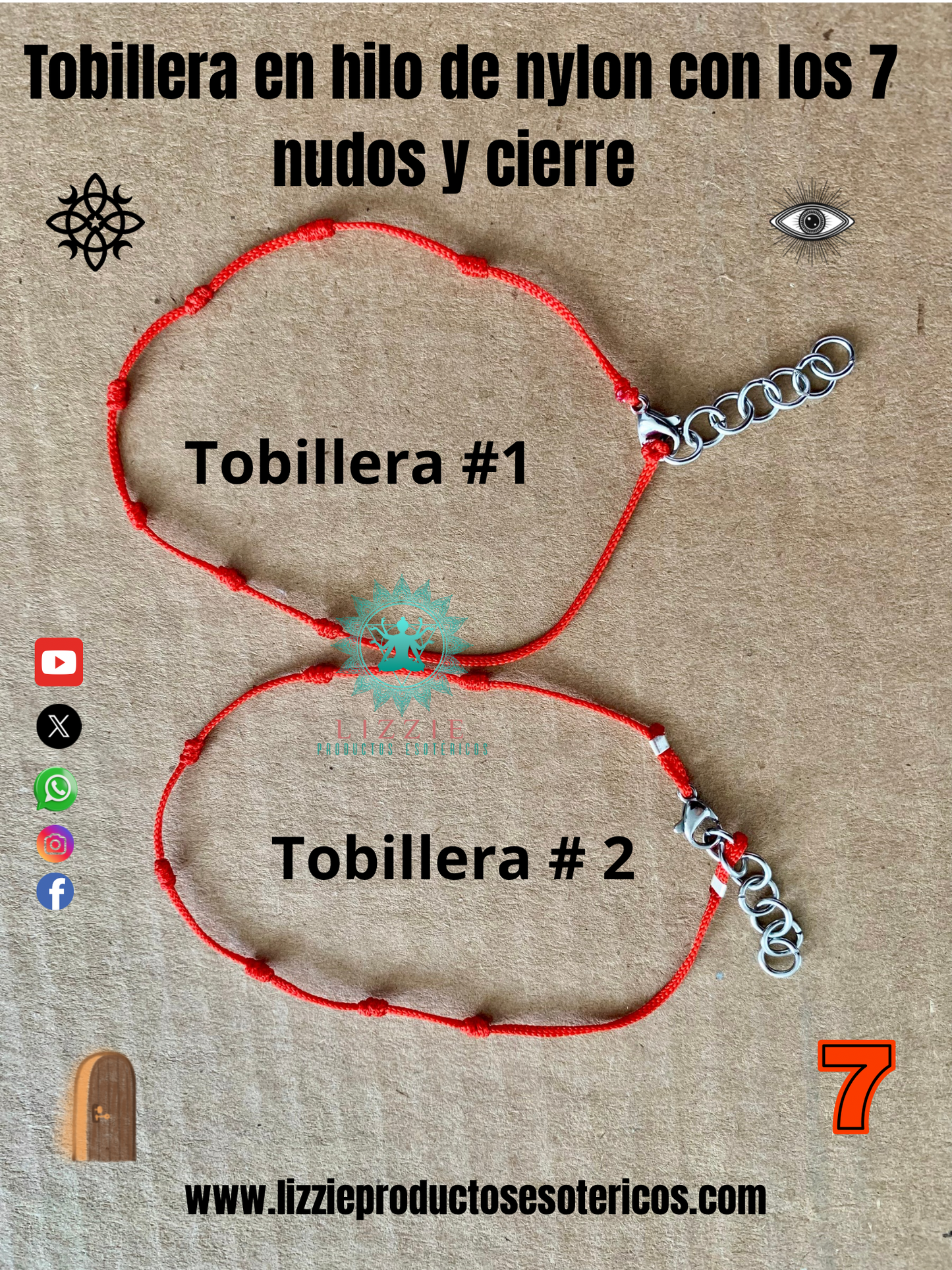Tobillera en hilo de nylon con los 7 nudos y cierre