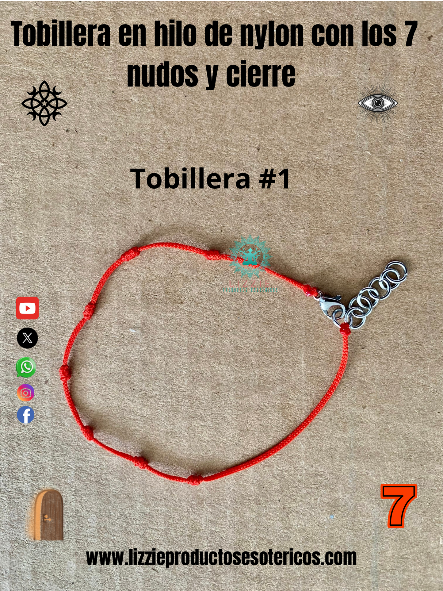 Tobillera en hilo de nylon con los 7 nudos y cierre