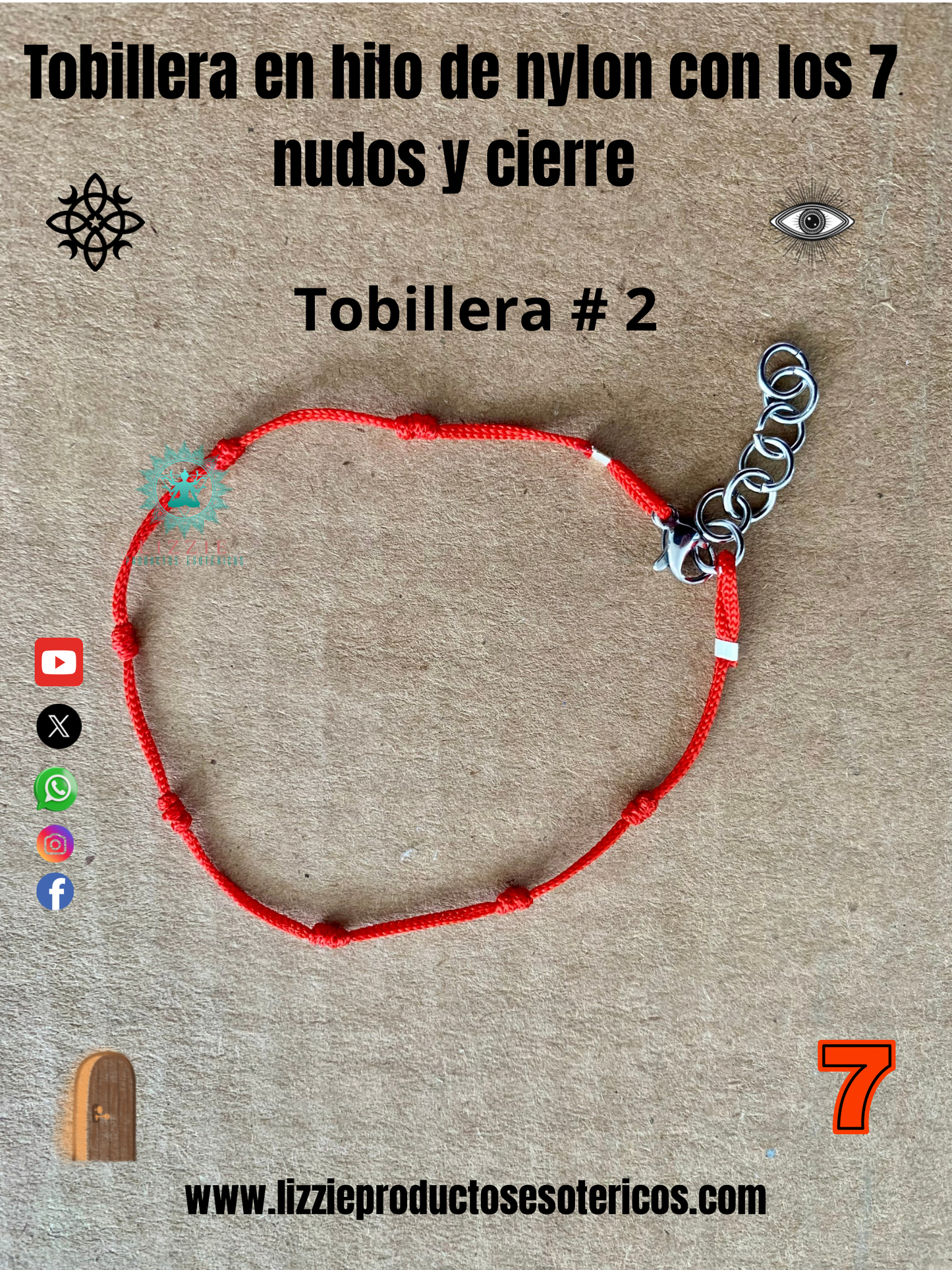 Tobillera en hilo de nylon con los 7 nudos y cierre