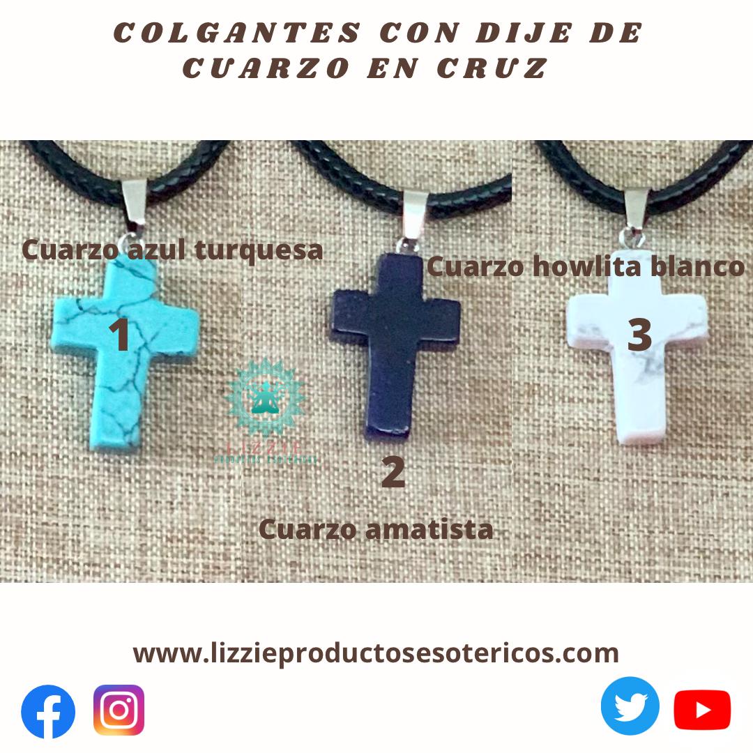 Colgante con dije de cuarzo tallado en forma de cruz