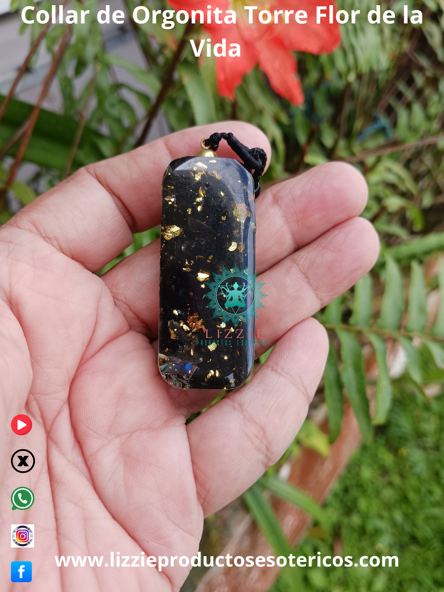Pirámide de Orgon con Cuarzos de Ojo de Tigre, Obsidiana y Cristales Transparentes , Ojo de Horus incluye un Colgante de Orgonita Torre Flor de la Vida