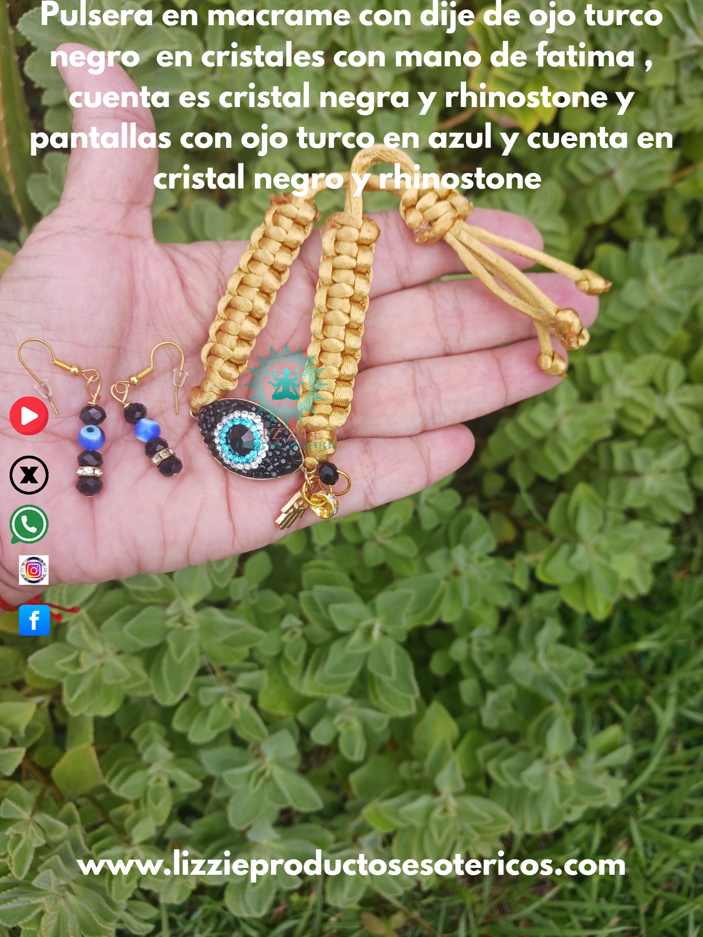 Pulsera en hilo con dijes de ojo turco en cristales