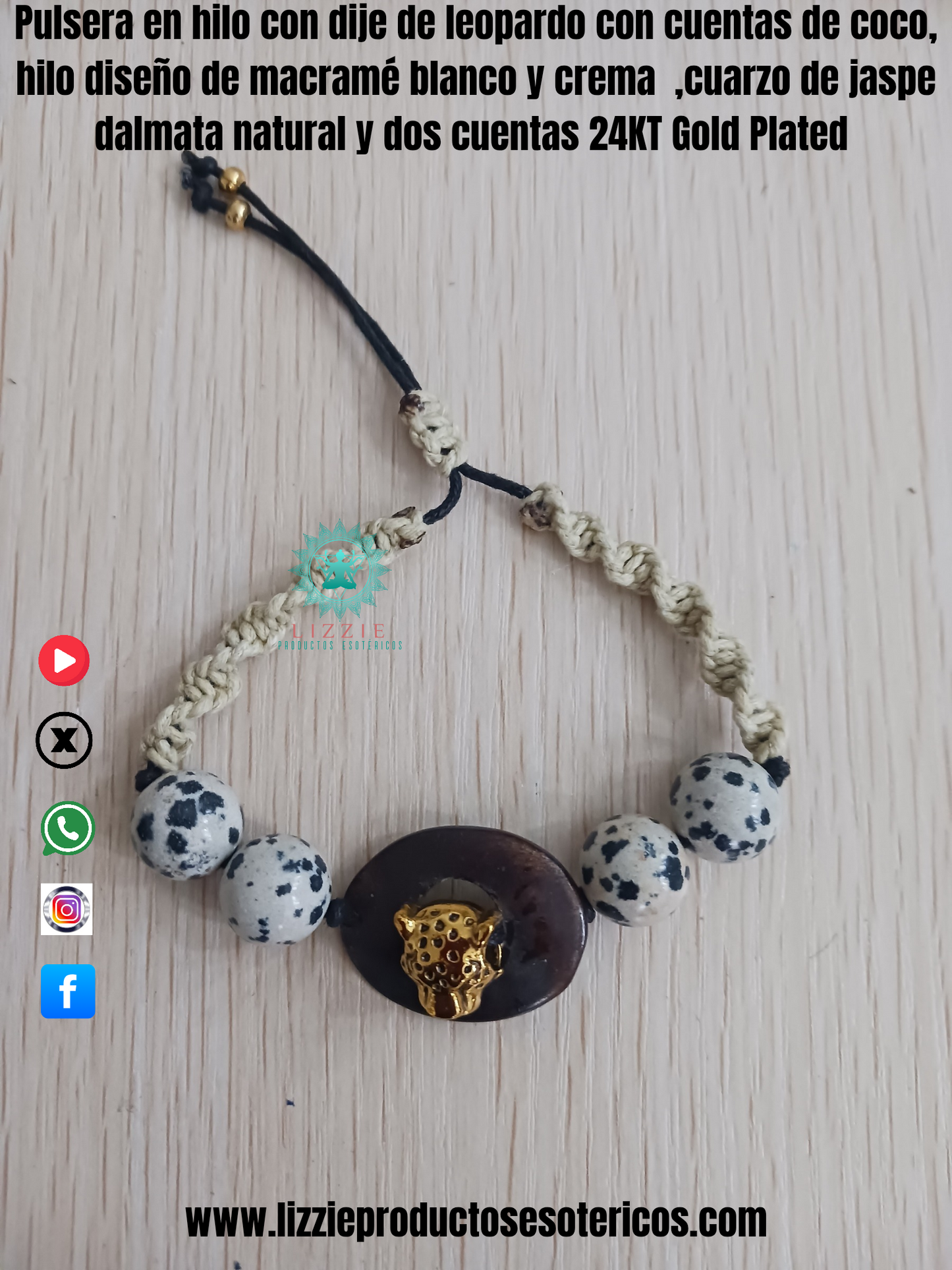 Pulseras en hilo encerado con dije de leopardo