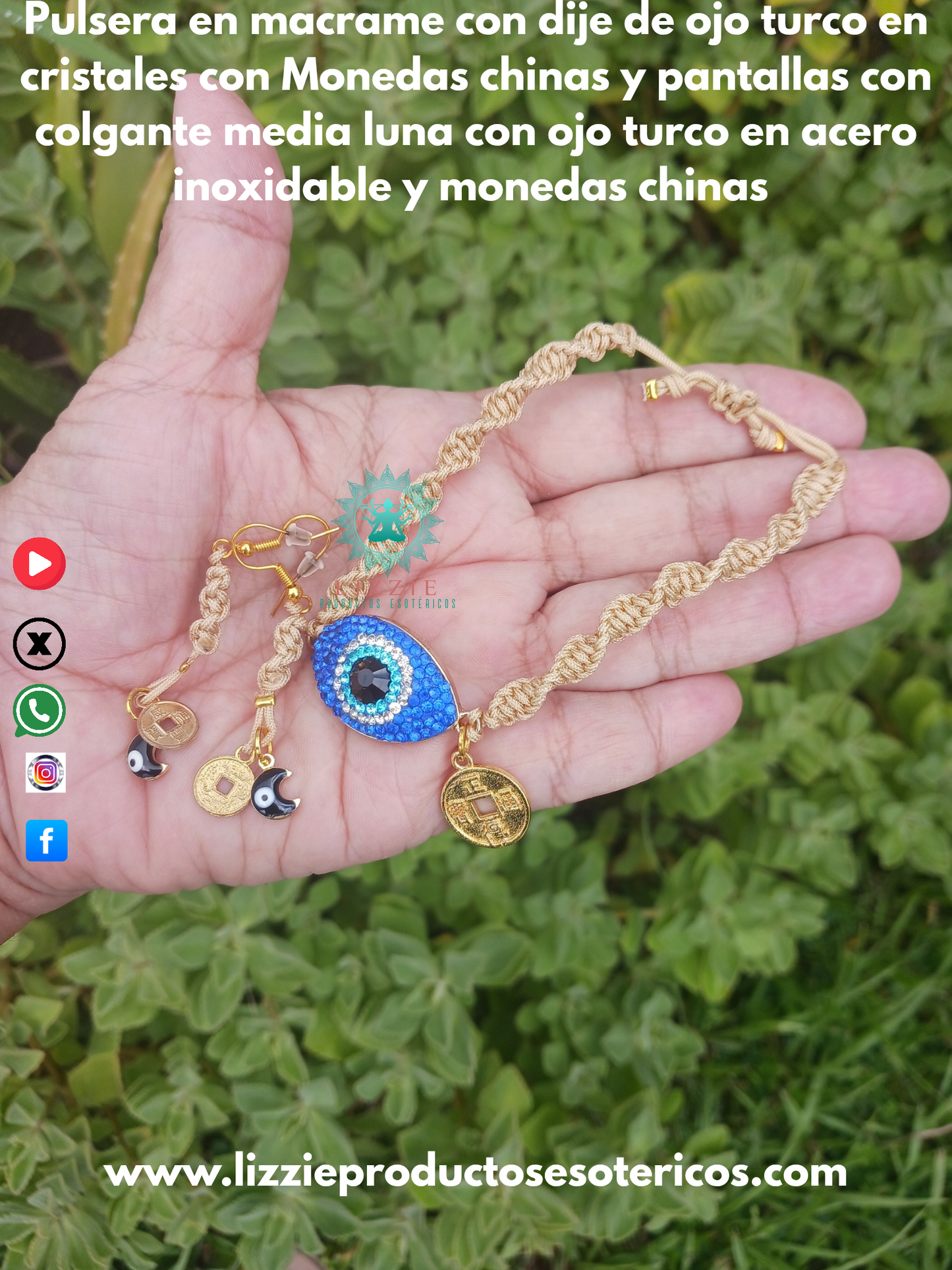 Pulsera en hilo con dijes de ojo turco en cristales