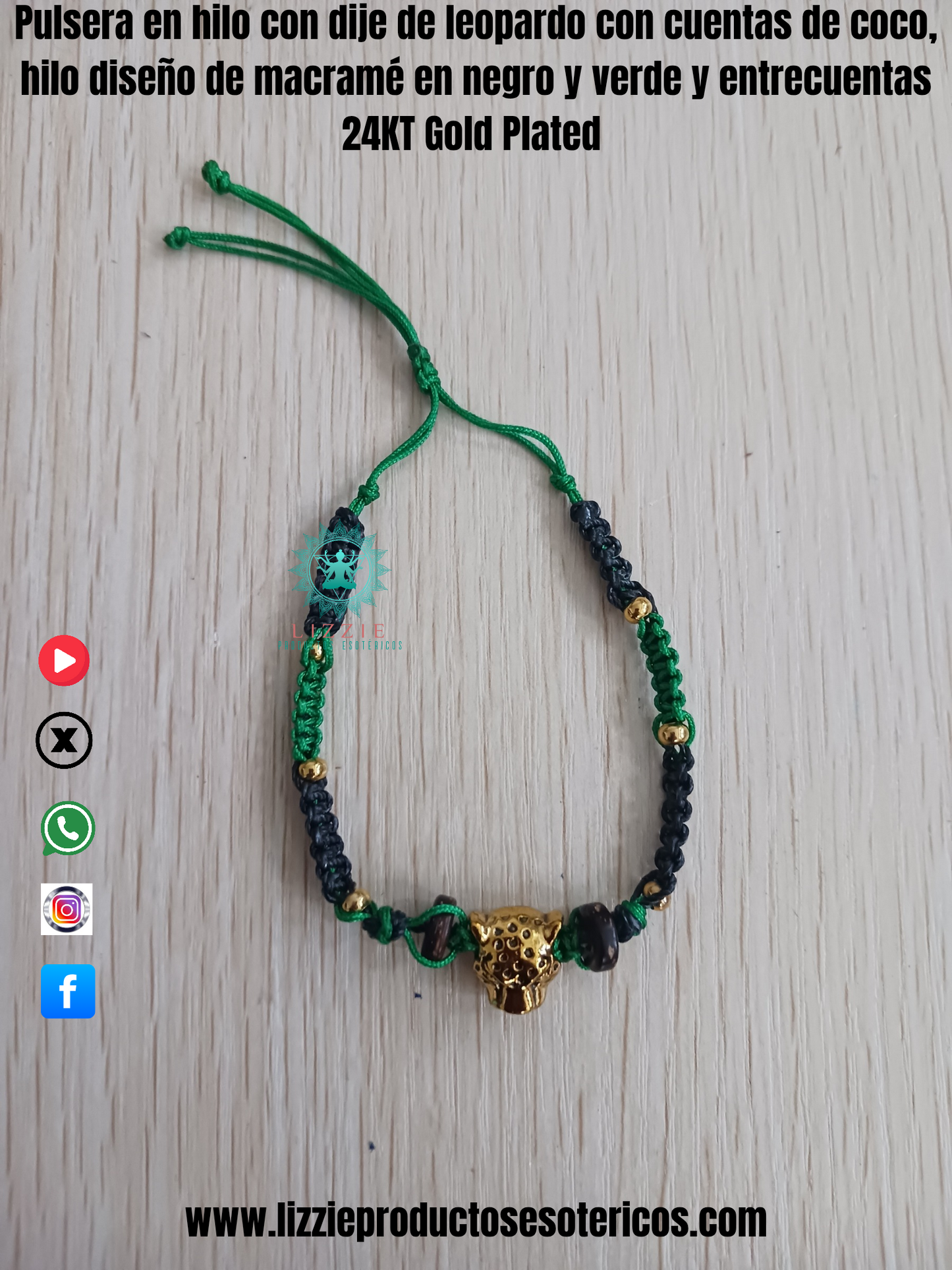 Pulseras en hilo encerado con dije de leopardo