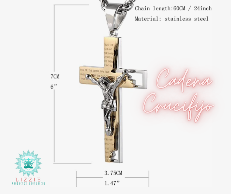 Cadena en acero inoxidable en dos tonos con Crucifijo