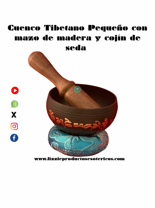 Cuenco Tibetano pequeño con mazo de madera y cojín de seda