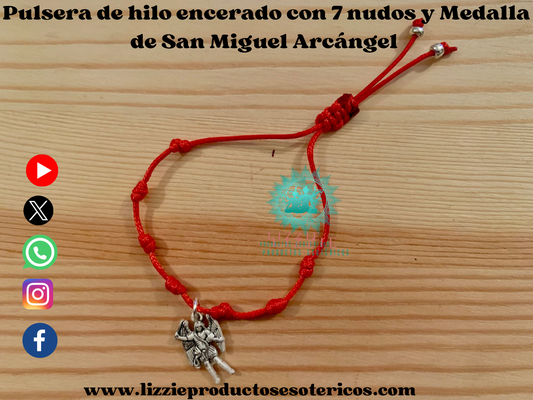 Pulsera de hilo encerado con 7 nudos y Medalla de San Miguel Arcángel