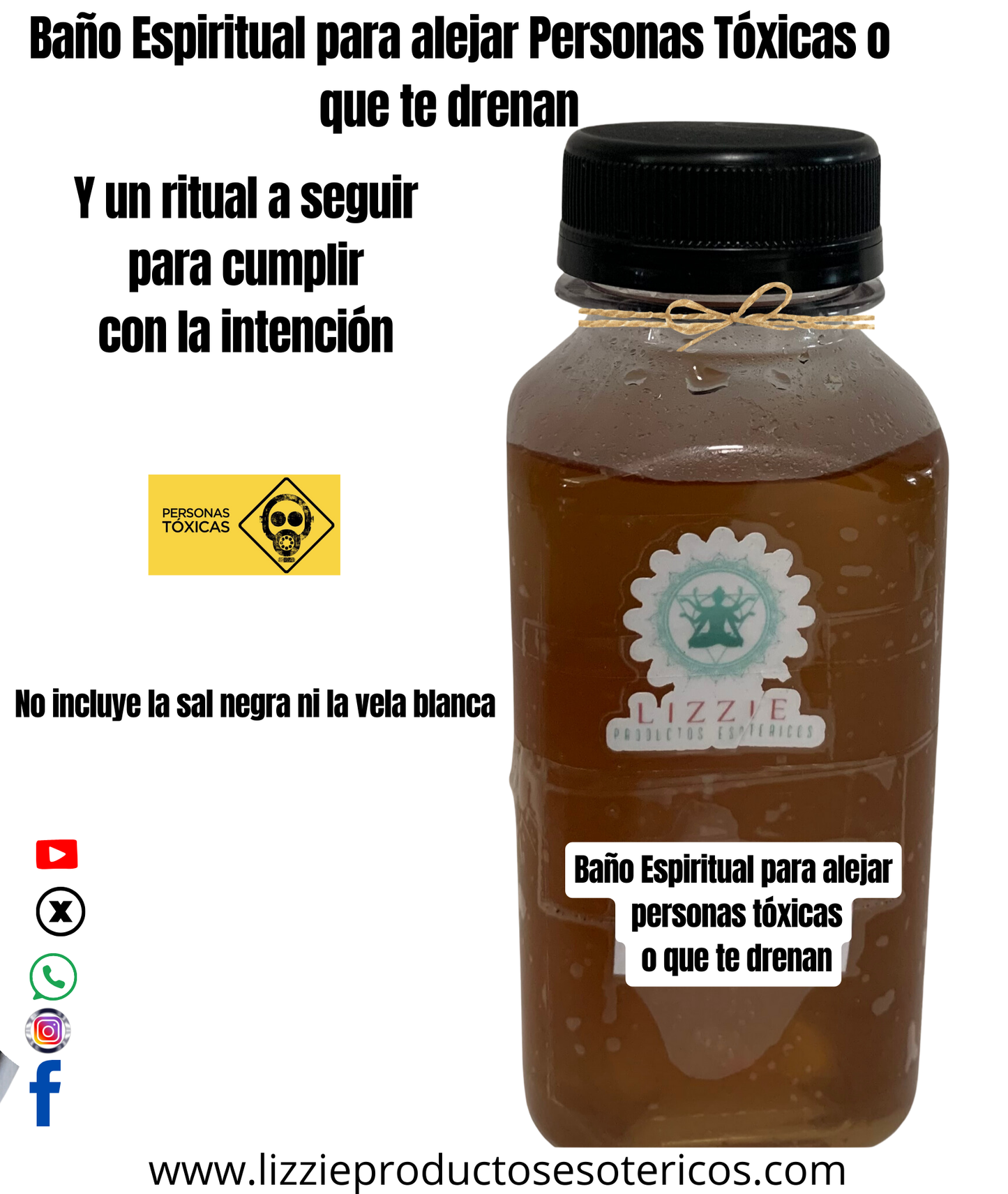 Ritual para alejar personas tóxicas o que te drenan.  Se envía el baño con el ritual y usted sigue las instrucciones o Lizzie Productos Esotéricos le hace el trabajo personalizado y se le envía con las especificaciones a seguir .