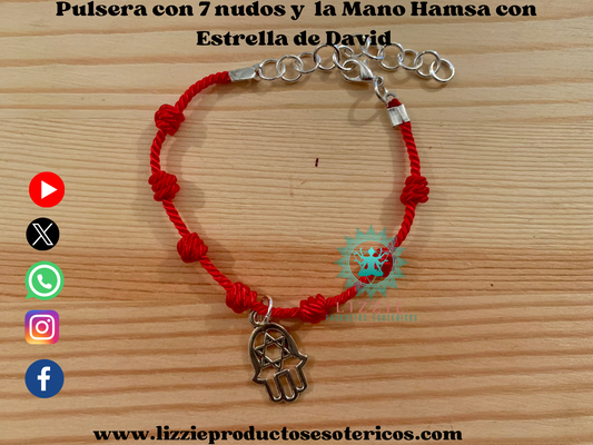 Pulsera con 7 nudos y la Mano de Hamsa y Estrella de David