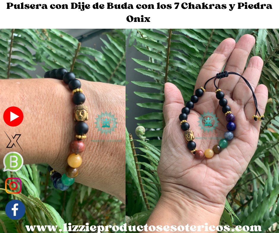 Pulsera con Dije de Buda con los 7 Chakras y Piedra Onix