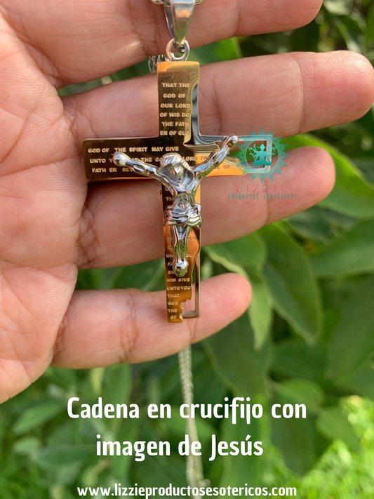 Cadena en acero inoxidable en dos tonos con Crucifijo