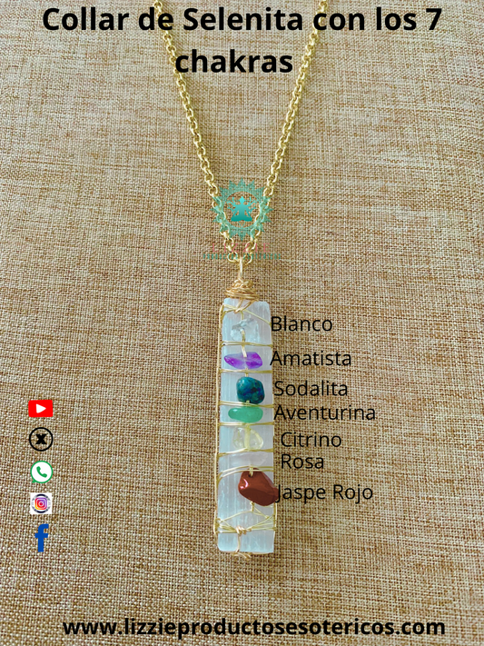 Collar de Selenita con los 7 Chakras