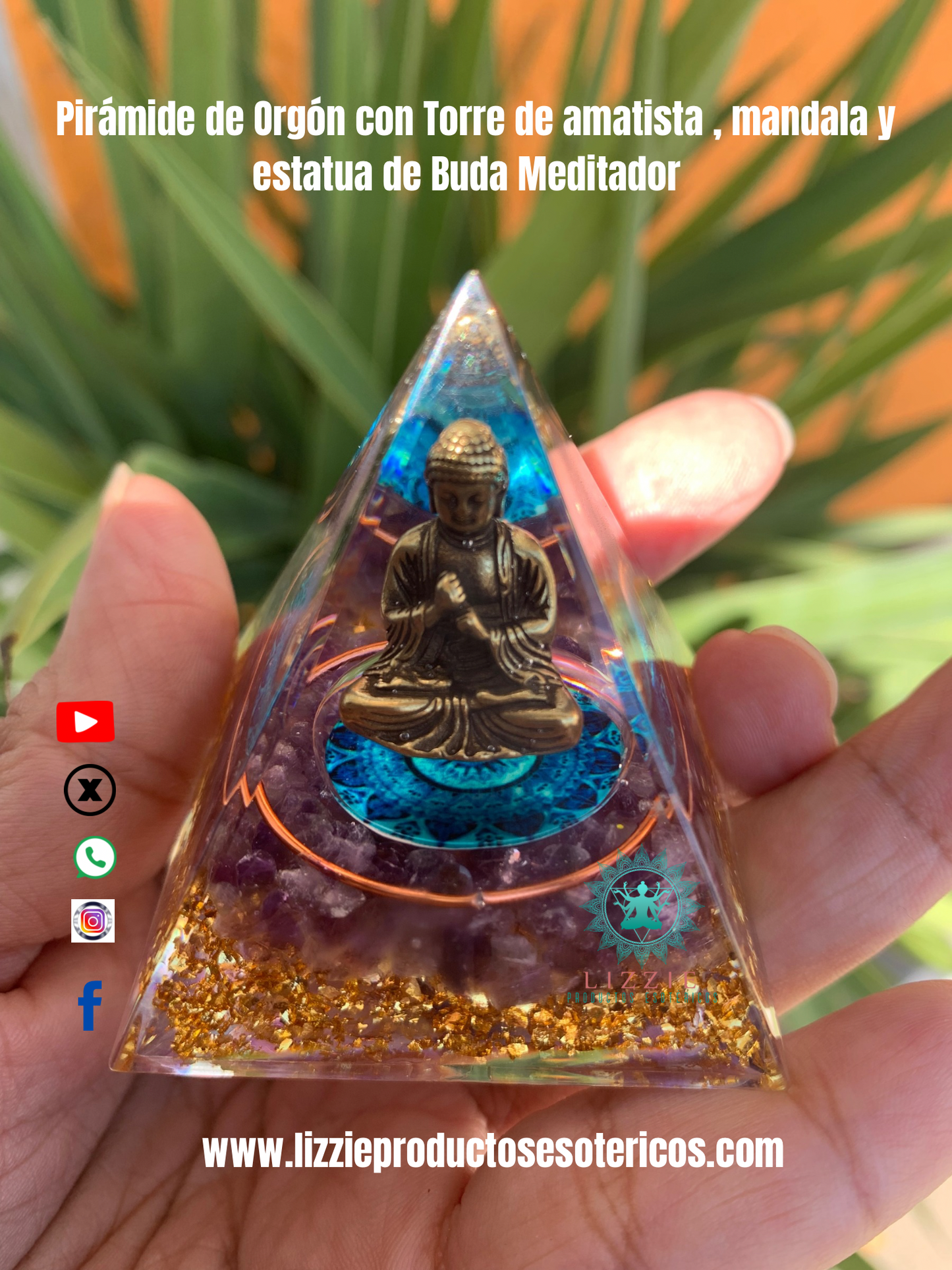 Pirámide de Orgón con Torre de Amatista, mandala y figura de Buda Meditador