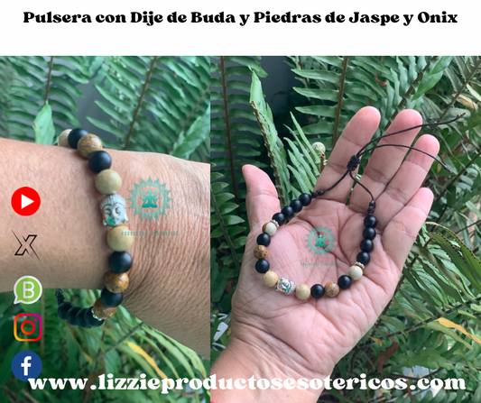 Pulsera con Dije de Buda y Piedras de Jaspe y Onix