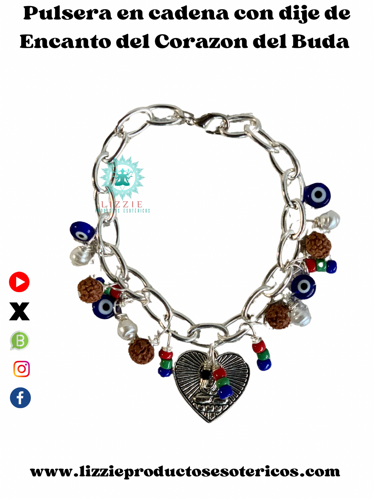 Collar y pulsera en cadena con dije de Encanto del Corazón del Buda