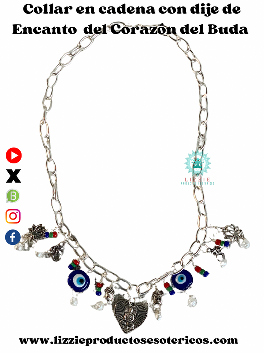 Collar y pulsera en cadena con dije de Encanto del Corazón del Buda