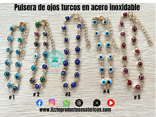 Pulseras de ojos turcos en acero inoxidable