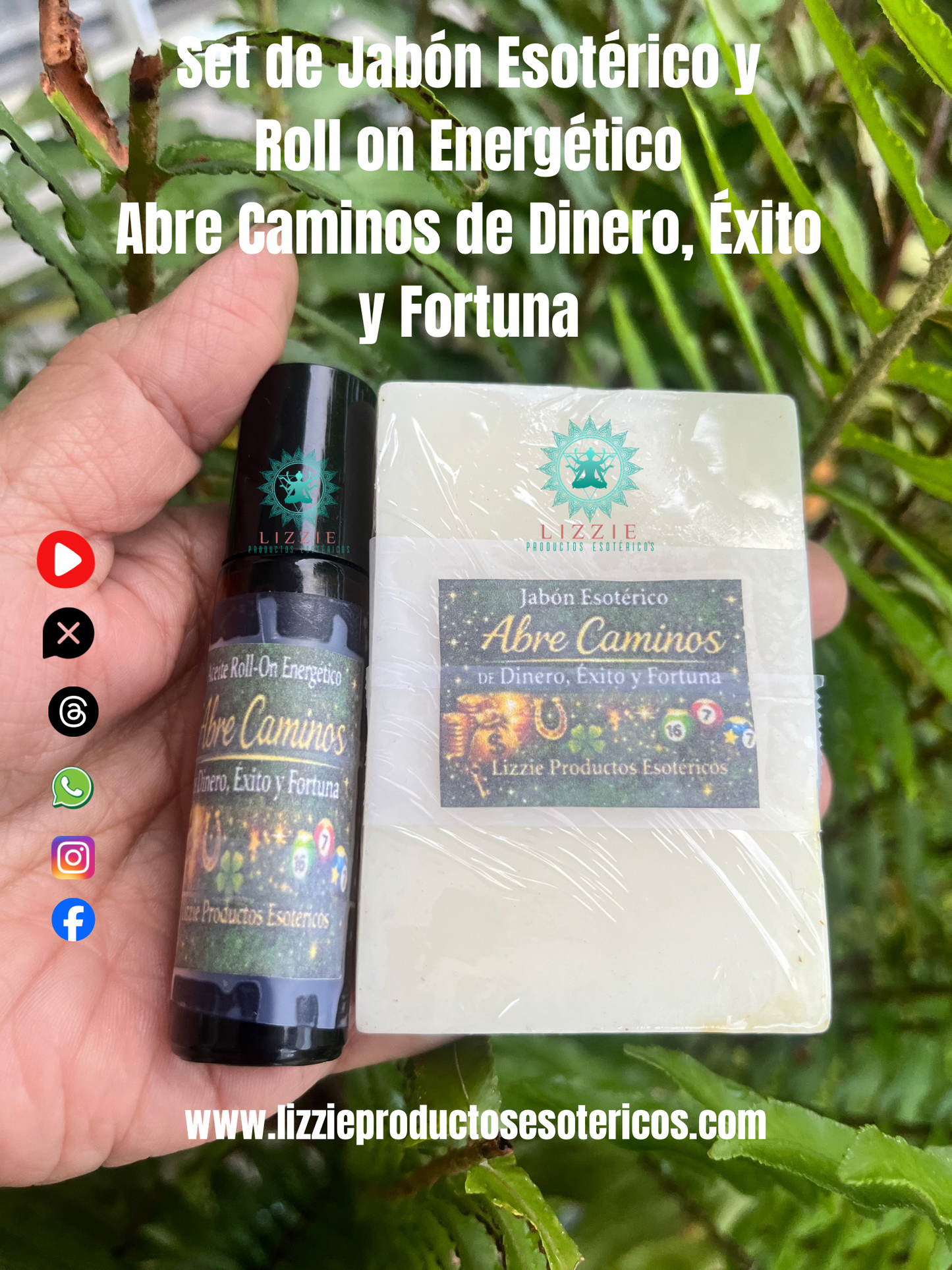 Set de Jabón Esotérico y Roll on Energético Abre Caminos de Dinero , Éxito y Fortuna