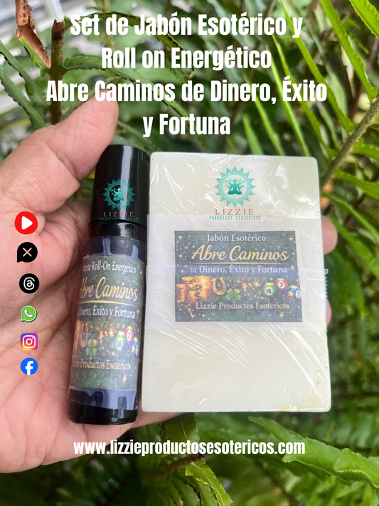 Set de Jabón Esotérico y Roll on Energético Abre Caminos de Dinero , Éxito y Fortuna