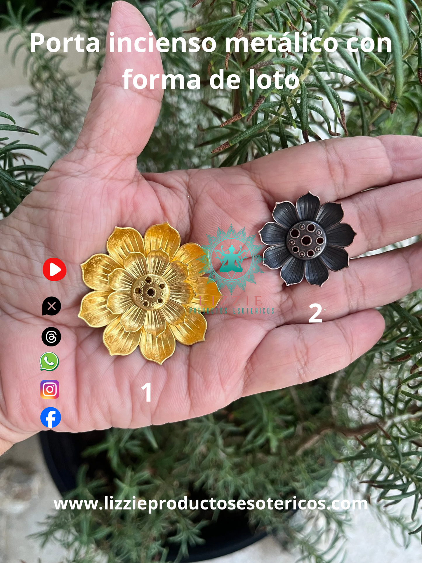 Porta incienso metálico con forma de loto