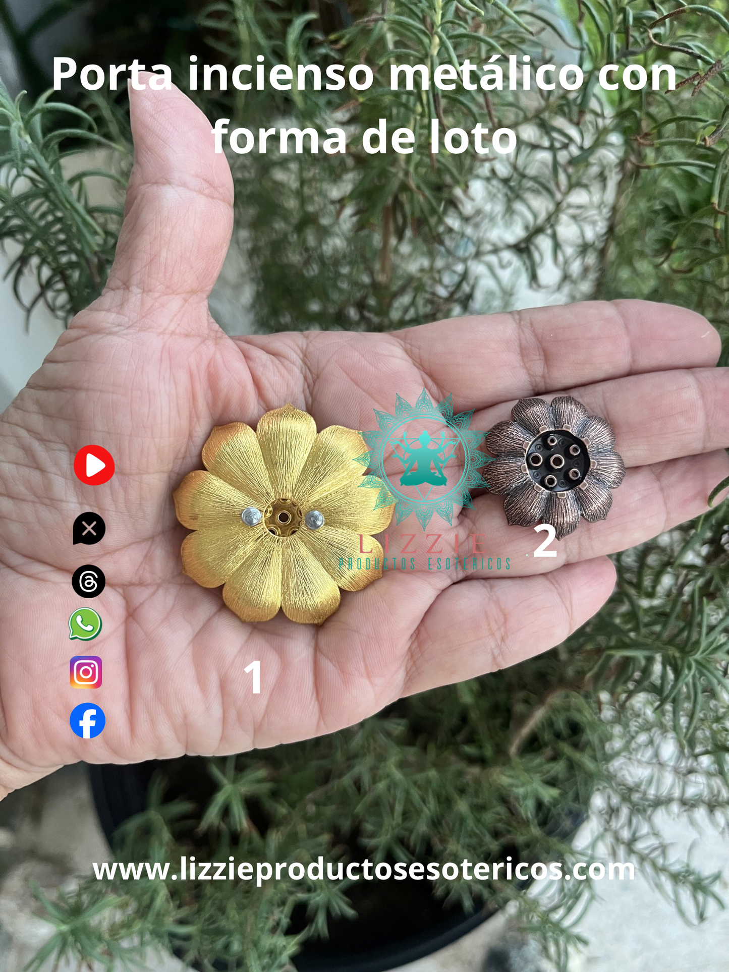 Porta incienso metálico con forma de loto