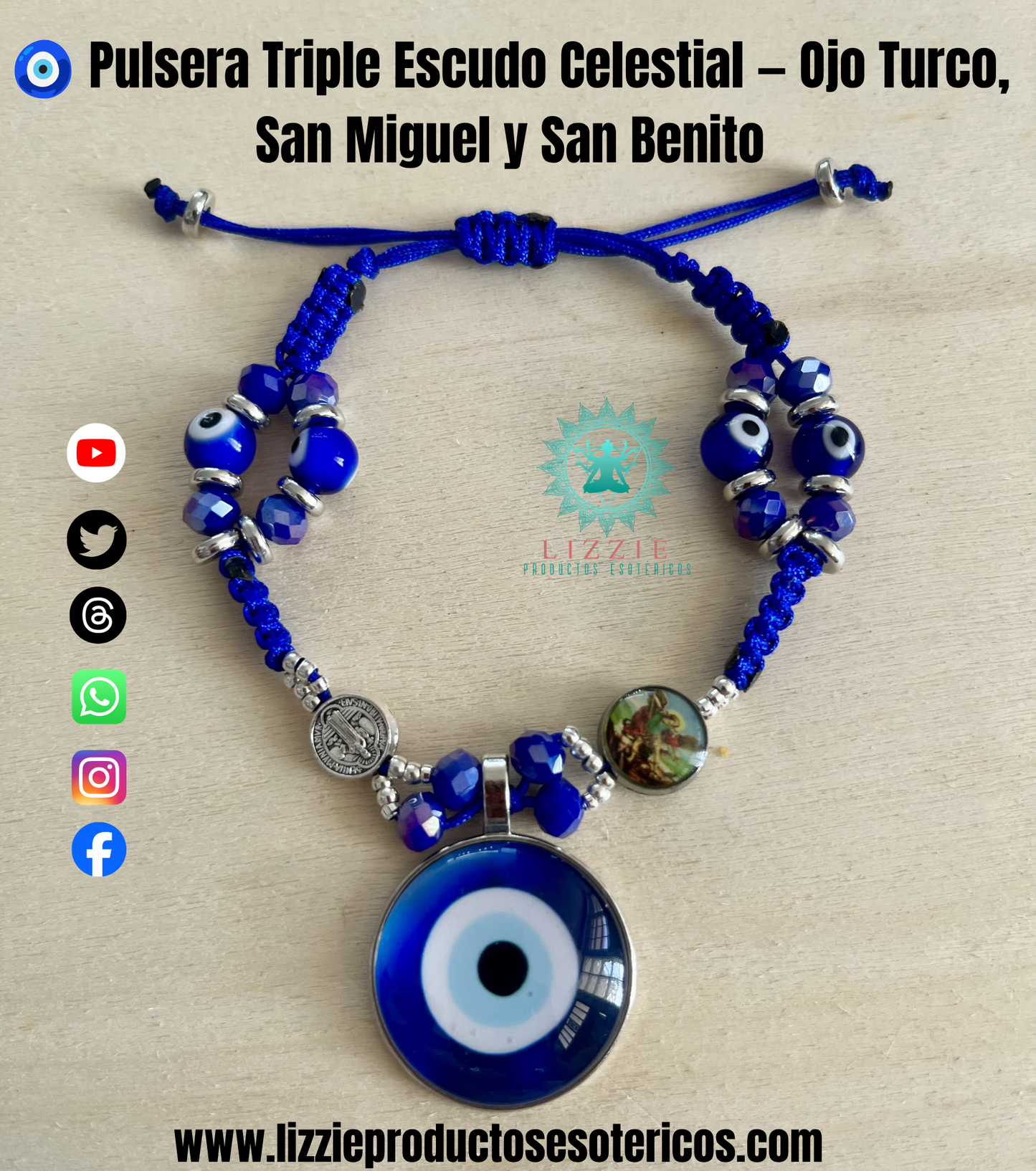 Pulsera Triple Escudo Celestial — Ojo Turco, San Miguel y San Benito