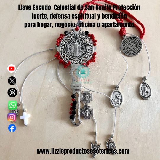 Llave Escudo Celestial de San Benito

Protección fuerte, defensa espiritual y bendición para hogar, negocio, oficina o apartamento.