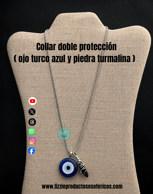 Collar doble protección ( ojo turco y piedra turmalina )
