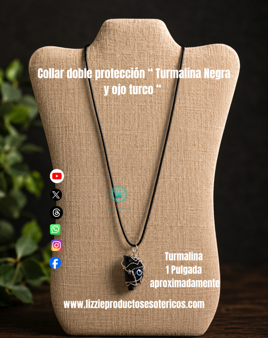 Collar doble protección ( Turmalina negra y ojo turco )