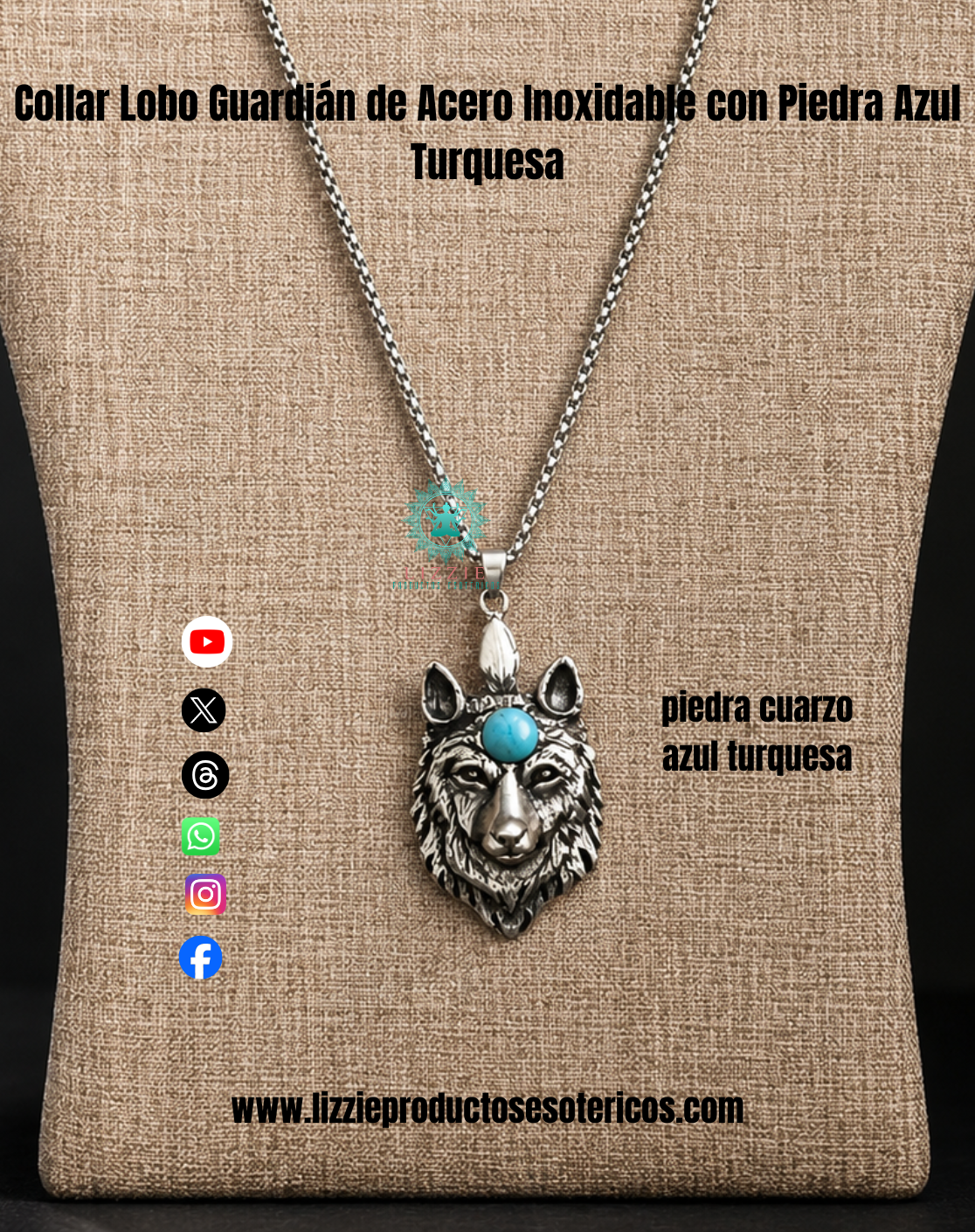 COLLAR LOBO GUARDIÁN CON CUARZO AZUL TURQUESA