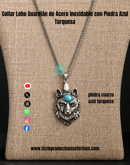 COLLAR LOBO GUARDIÁN CON CUARZO AZUL TURQUESA
