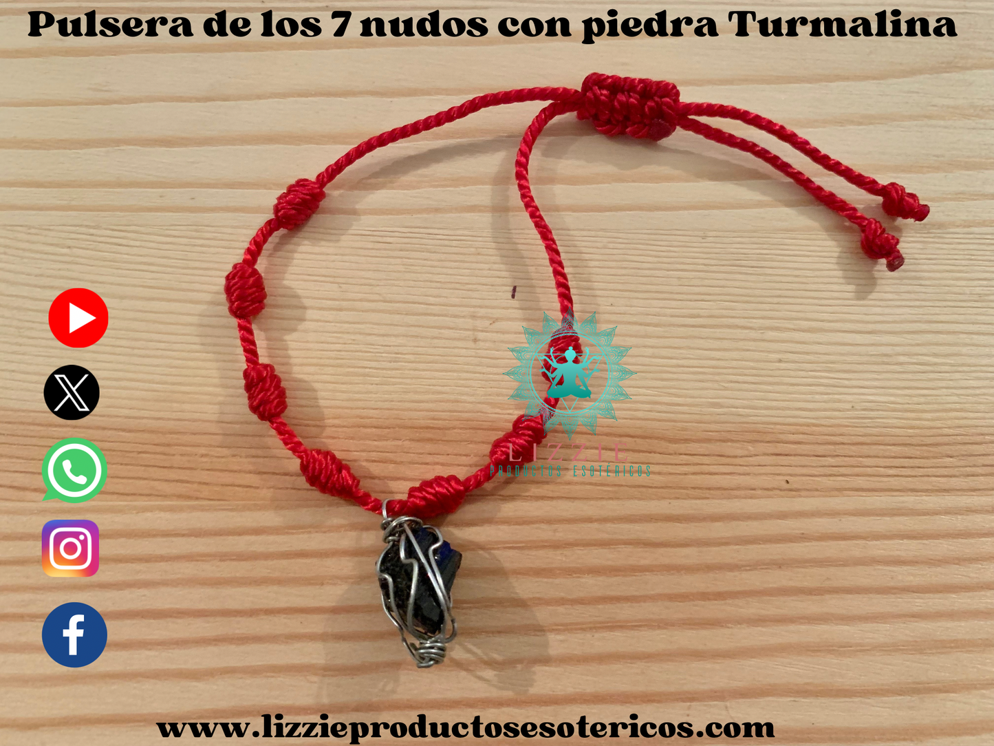 Pulsera de los 7 nudos con piedra Turmalina