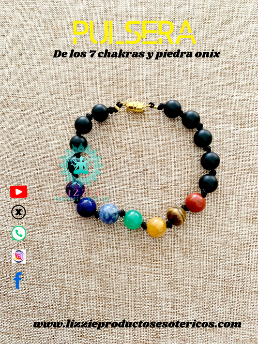 Pulsera de los 7 chakras con piedra onix