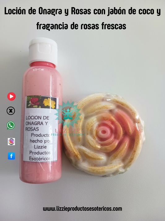 Loción de Onagra y Rosas con jabón de coco y fragancia de rosas cortadas