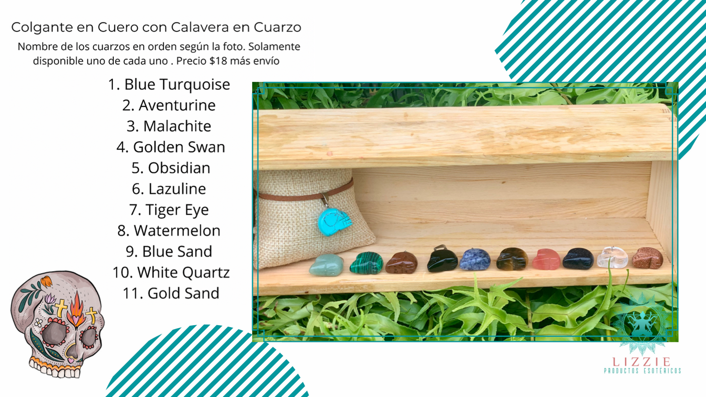 Colgante en cuero con Cuarzo de Calavera