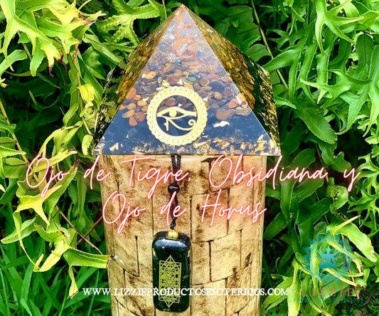 Pyramid of Tiger's Eye, Obsidian and Eye of Horus includes necklace