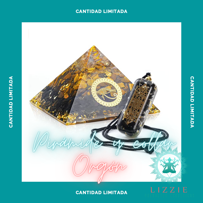 Pirámide de Ojo de Tigre, Obsidiana y Ojo de Horus incluye collar