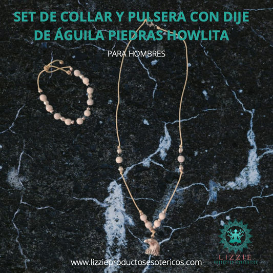 Set de collar y pulsera con dije de Águila piedras Howlita