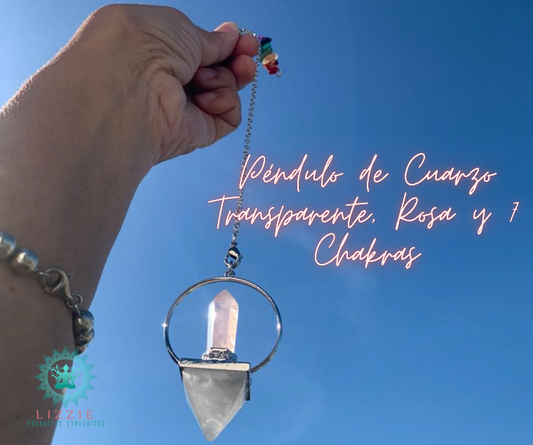 Péndulo de Cuarzo Transparente, Rosa y 7 Chakras